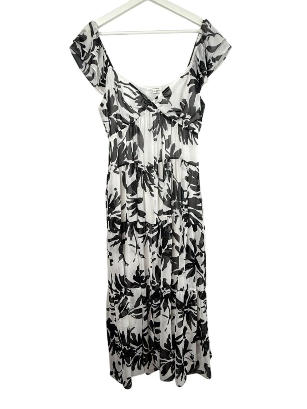 And The Why Women's Large Black White Floral Maxi Dress Boho Short Sleeve